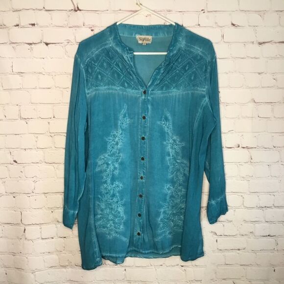 New Exclusively for Signals Women's Tunic Top Sz 1X‎ Blue Boho - Picture 2 of 8